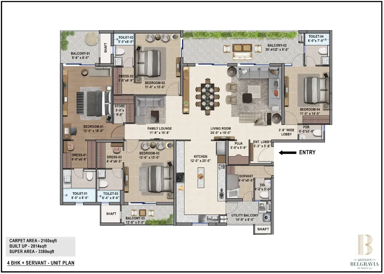 4 BHK plus servant plan